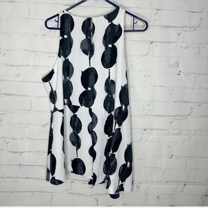Alfani Sleeveless Hi-Low Loose Summer Top; Black & White Bold Pattern; Lined; 10